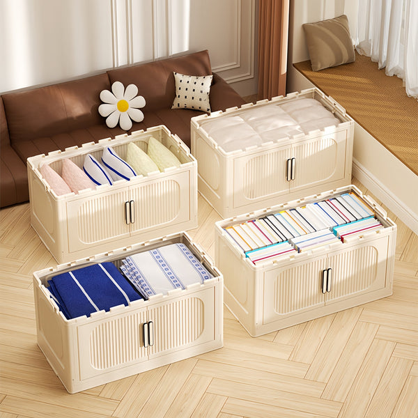 English Elm Cream 4-Tier Folding Storage Cabinet On Wheels – Versatile, Collapsible & Durable Organization Solution W2873P239387