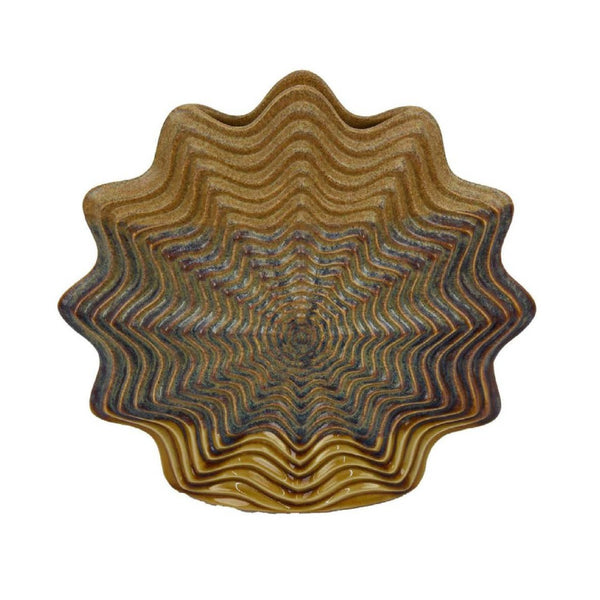 English Elm Decorative Handcrafted Ceramic Vase with Rosette Ridges Earthy Brown Gray Glaze 15 Inch B056P417010