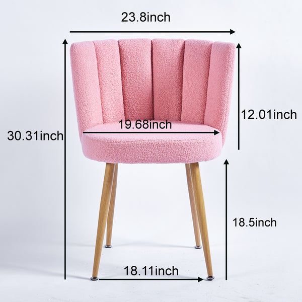 English Elm Modern pink dining chair set of 2 — ergonomic short-fur fabric seats, wood-grain iron legs, chic comfy design W23464147