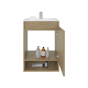 English Elm Nissi Oak Floating Bathroom Vanity 18" Wall-Mounted Compact Resin Sink Soft-Close Cabinet Durable Finish B070S00387