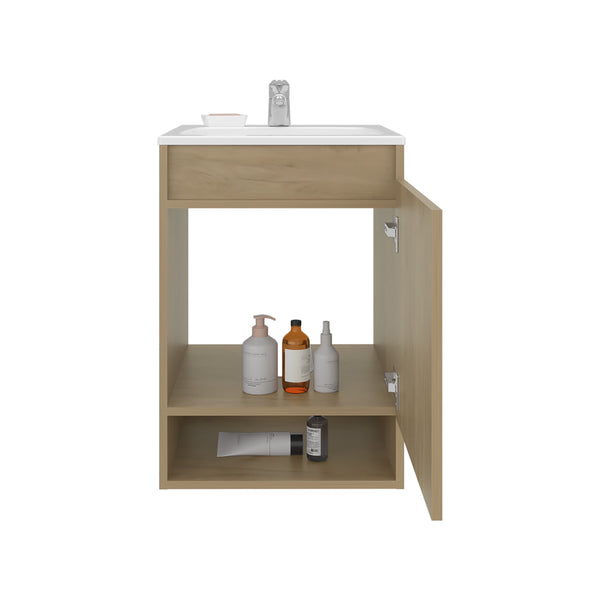 English Elm Nissi Oak Floating Bathroom Vanity 18" Wall-Mounted Compact Resin Sink Soft-Close Cabinet Durable Finish B070S00387
