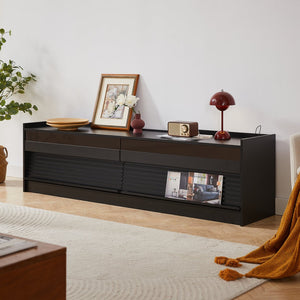 English Elm Christopher Knight Home® - Mirod Modern TV Stand with 4 Drawers, Tempered Glass Top, Built-In Charging Ports & LED Lighting Black N760P255436B