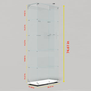 English Elm Tempered Glass Display Cabinet With Bluetooth Led Lights, Lockable Door, & Smooth Rolling Casters W3155S00010-GIGA