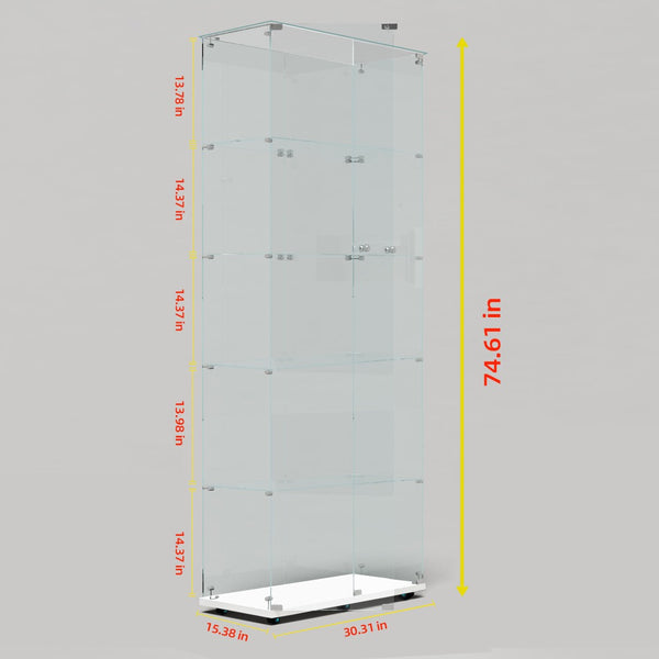 English Elm Tempered Glass Display Cabinet With Bluetooth Led Lights, Lockable Door, & Smooth Rolling Casters W3155S00010-GIGA