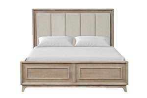 English Elm Contemporary Queen Bed Oak Veneer Channel Padded Headboard Transitional Bedroom Frame B2741S00855