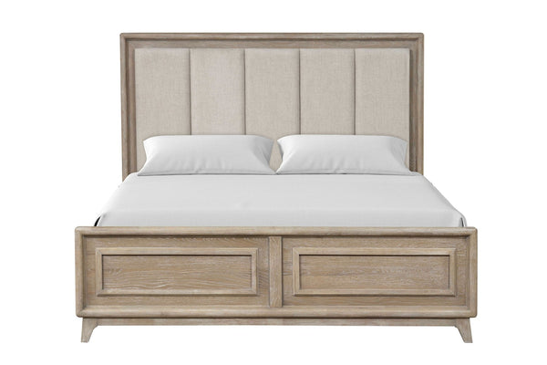English Elm 3pc Queen Bedroom Set Oak Veneer Channel Padded Headboard Nightstands Transitional B2741S00857