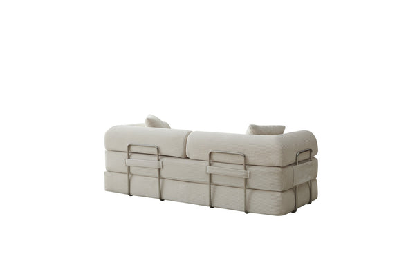 English Elm 78.8" Corduroy Modular Floor Sofa Convertible Sleeper Futon with Pillow Back Support Off White W5617P458132
