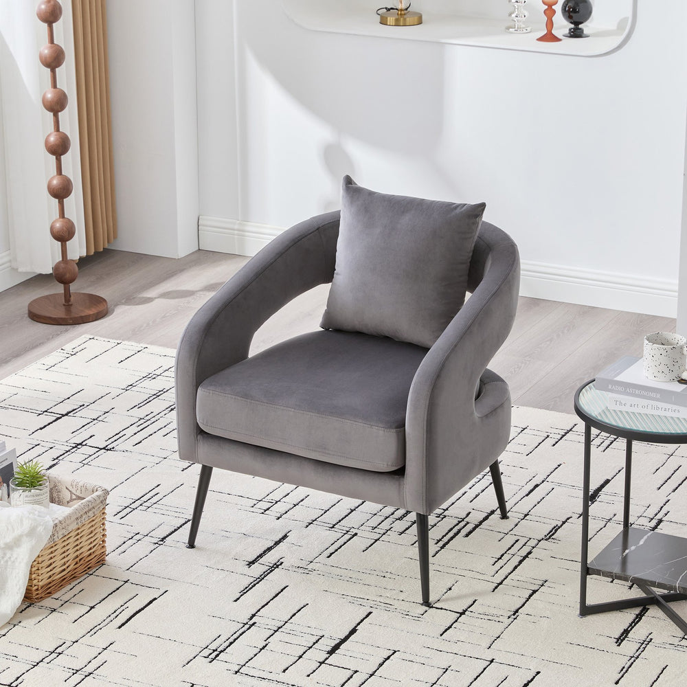 English Elm Modern Upholstered Velvet Open Back Accent Chair with Metal Legs, Cozy Barrel Armchair for Living Room Guestroom Charcoal W3118P312816