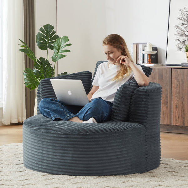 English Elm Compressible Corduroy Round Chair with Pocket Spring Cushioning, No-Assembly Plush Seating for Home Office Lounge DARK GREY W2339P323614