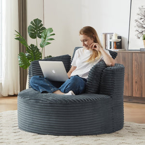 English Elm Compressible Corduroy Round Accent Chair Pocket Spring Cushioned Backrest for Apartments Dark Grey W2339P461273