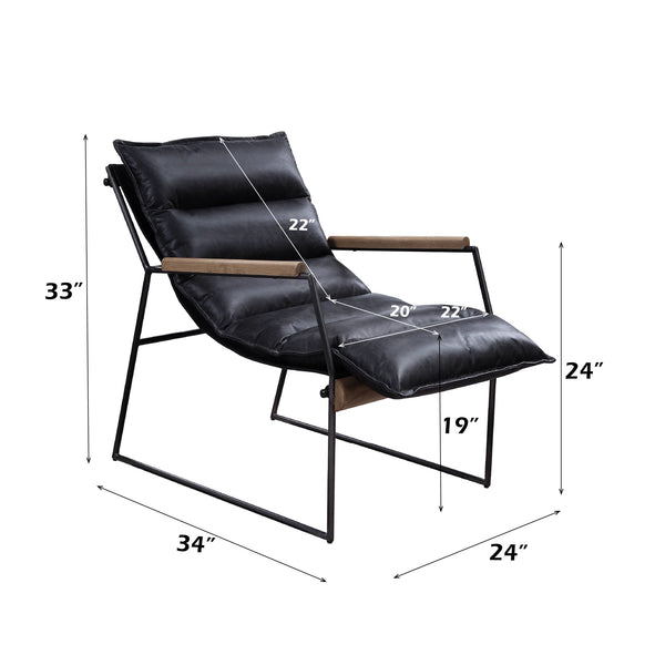 English Elm Luberzo Distress Espresso Top Grain Leather Accent Chair with Matt Iron Frame, 3" Foam, No Assembly Needed B2726P348945