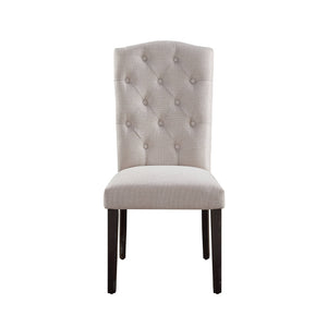 English Elm Gerardo Beige Linen Side Dining Chairs Set of 2 — Padded Foam & Spring Seats, Weathered Espresso Tapered Legs, Armless Elegance B2726P252322