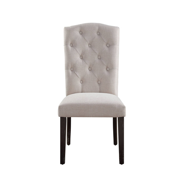 English Elm Gerardo Beige Linen Side Dining Chairs Set of 2 — Padded Foam & Spring Seats, Weathered Espresso Tapered Legs, Armless Elegance B2726P252322