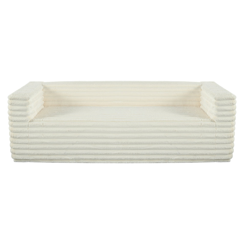 English Elm 89" Modern Corduroy Couch Plush 3-Seat Sofa with Squared Arms, Super Soft Luxury Seating for Living Spaces Beige W680P214251