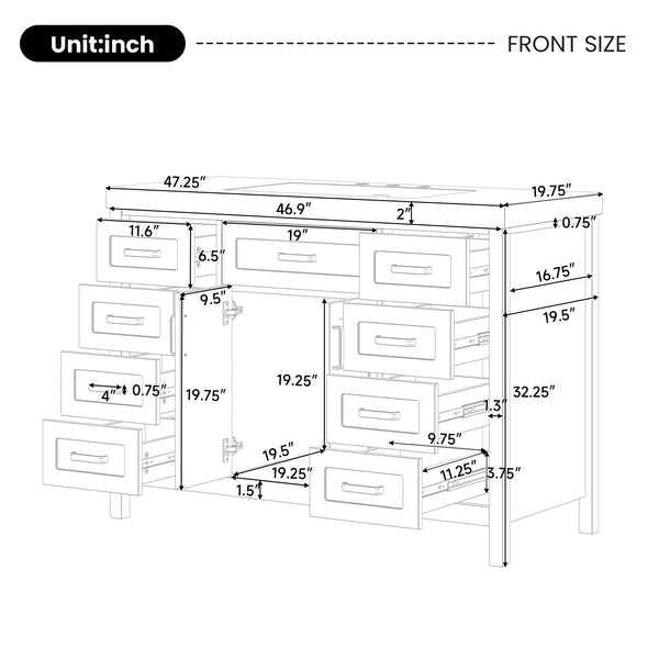 English Elm Christopher Knight Home® - 48" Bathroom Vanity with Sink Combo | 2 Doors 8 Soft-Close Drawers, Resin Top, Pine Legs White N759S337621K