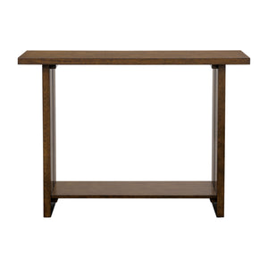 JLA Home Martha Stewart - Console Shiloh Slim Console Table in Warm Wood Finish with Slotted-Panel Legs, Lower Shelf Storage, Versatile Style MT120-0190