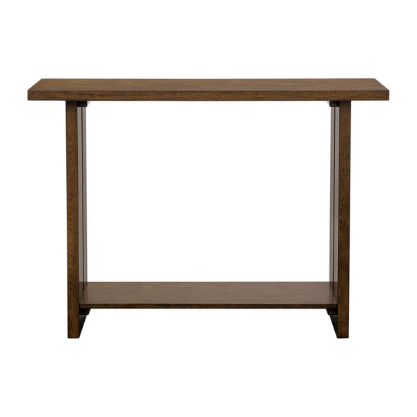 JLA Home Martha Stewart - Console Shiloh Slim Console Table in Warm Wood Finish with Slotted-Panel Legs, Lower Shelf Storage, Versatile Style MT120-0190