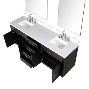 English Elm Black Oak Double Bath Vanity Set With Cultured Marble Top, Chrome Faucets & Two Frameless Mirrors B2731S02180