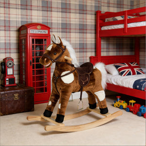 English Elm Rocking Horse Plush Ride on Toy with Music Soft Padded Body for Kids Playroom Fun T3971P442096