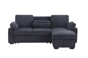 English Elm Marcello Chenille Sleeper Sectional with Reversible Chaise Storage and Charging Console Charcoal B2749S00162