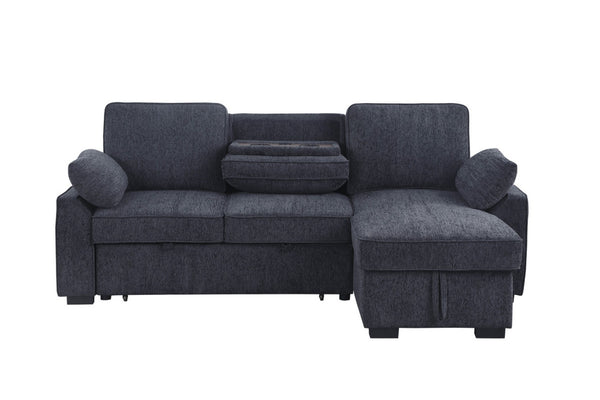 English Elm Marcello Chenille Sleeper Sectional with Reversible Chaise Storage and Charging Console Charcoal B2749S00162