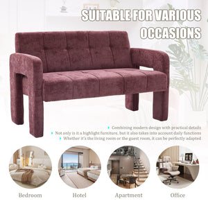 English Elm Nordic Ergonomic Double Armchair Upholstered Chenille Two-Seater Sofa 550lb Capacity Compact Lounge Chair WINE RED W395P380533