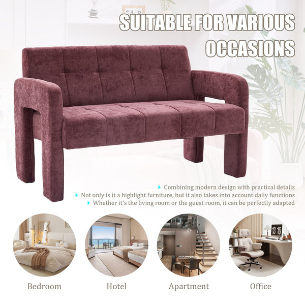 English Elm Nordic Ergonomic Double Armchair Upholstered Chenille Sofa 2-Seater Compact Lounge Chair 550LB Capacity WINE RED W395P380533