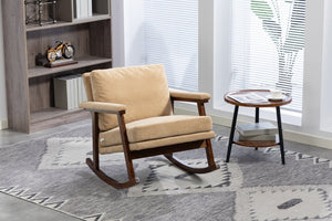 English Elm Mid Century Modern Rocking Chair Solid Wood Frame Upholstered Seat with Lumbar Cushion Khaki W2530P419012