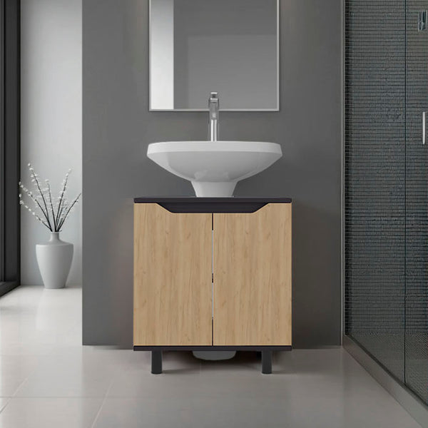 English Elm Marlo Under Sink Cabinet Black 22" Wide with Cut-Out, Two Doors, Bottom Shelf, Modern Compact Storage B070P368092
