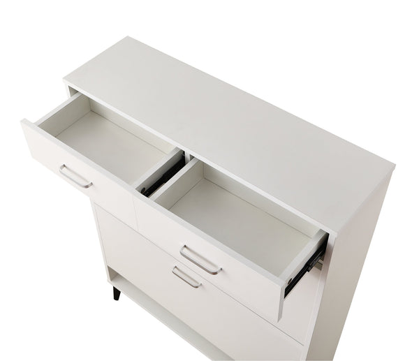 English Elm Large Shoe Cabinet – Space-Saving 2 Flip Drawers + 2 Storage Drawers, Holds 20 Pairs, Anti-Tip White Organizer (31.5" x 9.4" x 42.1") W2516P185160