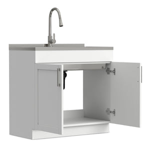 English Elm Hennessy Shaker Cabinet Utility Sink Stainless Steel Basin Laundry Room Setup B136P427216