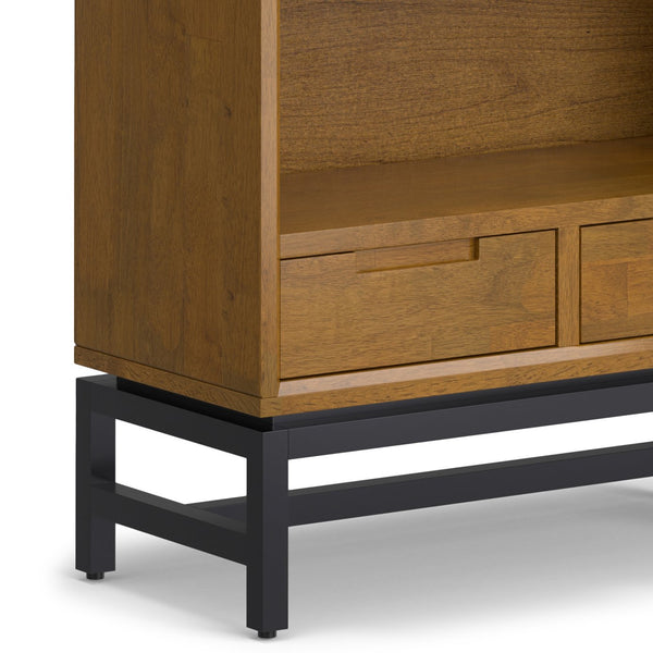 English Elm Banting Mid Century Bookcase – Solid Rubberwood Brown with Metal Base, Adjustable Shelves & Drawers B136P238610