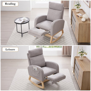 English Elm 015B-Teddy Rocking Chair with Plush Teddy Fabric, Ergonomic High Back, Adjustable Footstool, Pocket Light Gray W527P360696