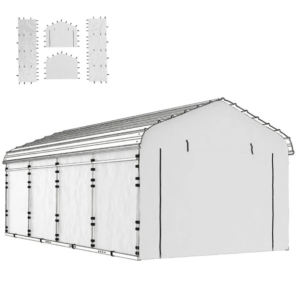 English Elm Durable Pe Carport Sidewall Set Four Panels Upf50 Waterproof Zippered Door Cover T3971P468957