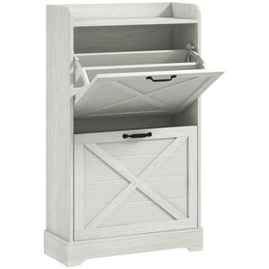 English Elm Homcom Slim Shoe Cabinet - Farmhouse Hidden Storage With 2 Flip Drawers & Adjustable Shelves For 8 Pairs W2225P229149
