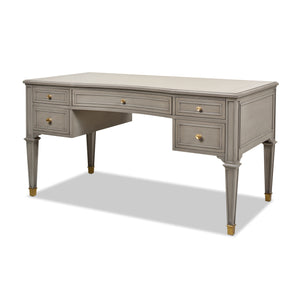English Elm Jennifer Taylor Home - Dauphin Elegant 5-Drawer Executive Desk In Grey Cashmere With Gold Accents For Stylish Workspaces B2719P238476