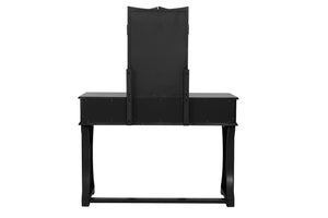 English Elm Unique Modern Pine Wood Vanity Set with 3-Panel Foldable Mirror, Cushioned Stool, Drawers — Rustic Chic B011P354536