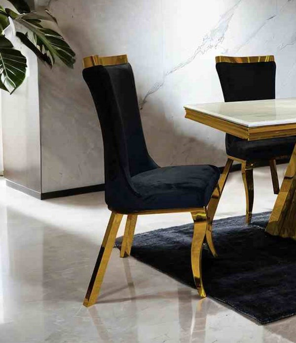 English Elm Glam Contemporary 2Pc Side Chair Set With Gold Legs & Black Leather Upholstery For Modern Spaces B2741S00731
