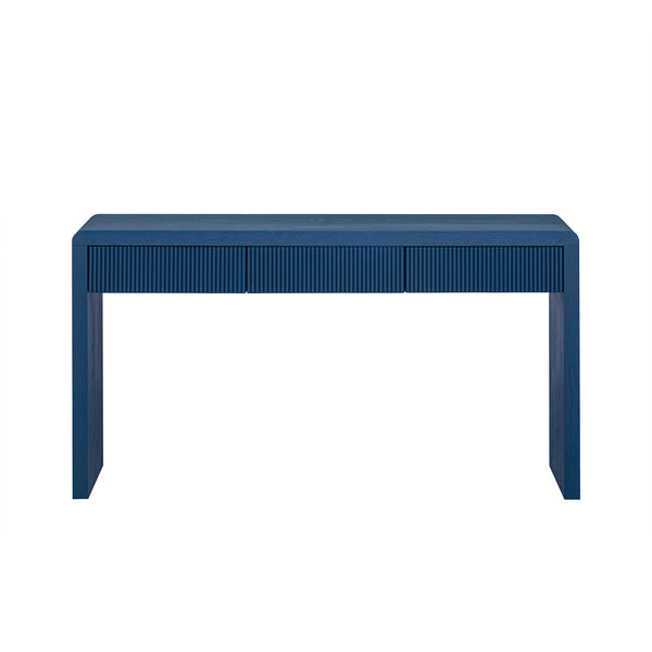 English Elm TREXM Rustic Console Table with Fluted Drawers, Solid Wood Veneer Entryway Table, 60.6"L x 18.9"W Navy N715P290573M