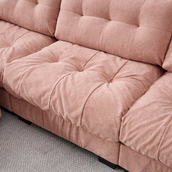 English Elm Modular Cloud Sectional Sofa Flannelette Deep Seat Couch for Living Room with Pillows Pink W2120S00032