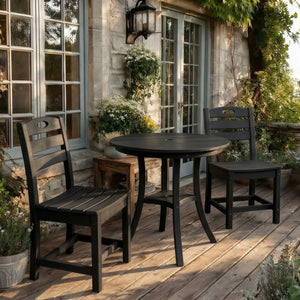 English Elm Antique Finish Outdoor Bistro Set Round Table Compact Patio Seating for Balconies Black W3566S00036