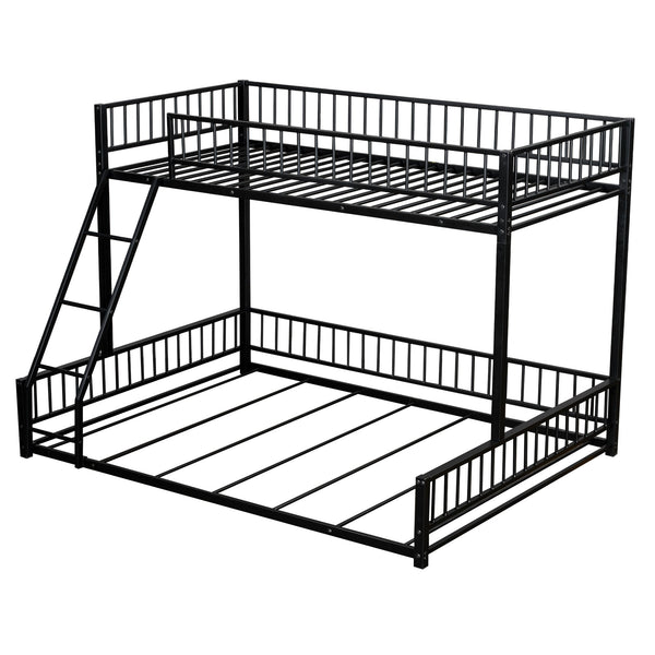 English Elm Twin XL over Queen Metal Bunk Bed with Ladder and Guardrails, Space-Saving Sturdy Frame for Kids and Guests Black N709P277756B