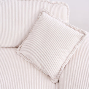 English Elm Corduroy Plush 2-Seat Sofa with 2 Back Cushions, Toss Pillows & Ottomans — Deep Seat Comfort White W2363S00062