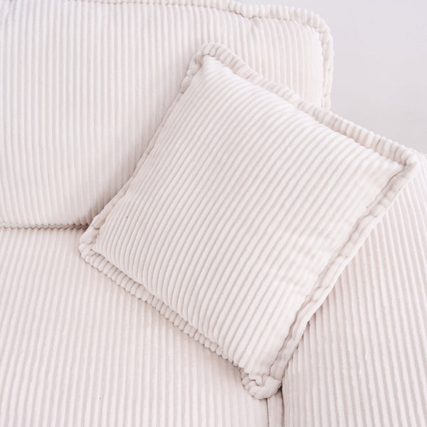 English Elm Corduroy Plush 2-Seat Sofa with 2 Back Cushions, Toss Pillows & Ottomans — Deep Seat Comfort White W2363S00062