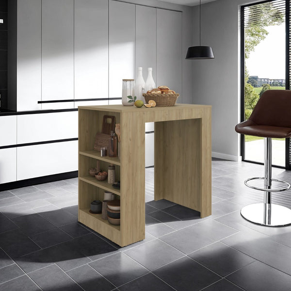 English Elm Lacour Open Shelf Kitchen Island Prep Station with Three Tier Melamine Storage Natural B097P474294