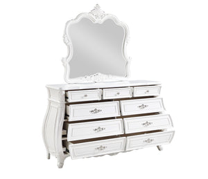 English Elm Opulence Pearl White Wood Mirror with Carved Frame, Vintage-Modern Bedroom Accent, 45"W x 44.5"H B009P240962