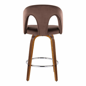 English Elm Fixed-height Swivel Counterstools Walnut Legs Espresso Velvet Chrome Footrest Pair B202S01795