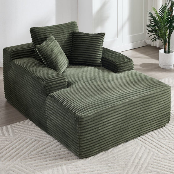 English Elm 67" Oversized Corduroy Chaise Lounge Sofa with Wide Armrests and Convertible Sleeper Design W1803P354231