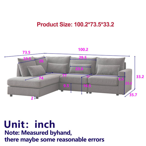 English Elm MH100.2" Sofa Convertible L-Shaped Linen Sectional with Movable Ottoman 5 Cushions 4 Lumbar Pillows Beige W1193S00140