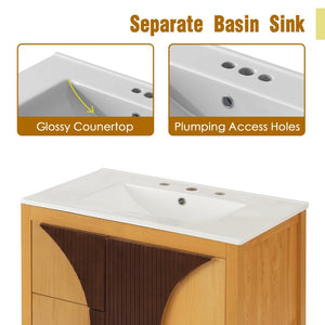 English Elm 30 Inch Fluted Freestanding Bathroom Vanity Solid Wood Soft Close Spa Style W5278S00003